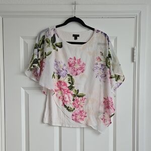 Floral Layered Flutter-Sleeve Blouse - White/Pink